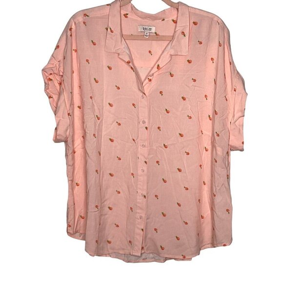 Per Se women's pink short sleeve button front oranges print top size 1x - Picture 1 of 9
